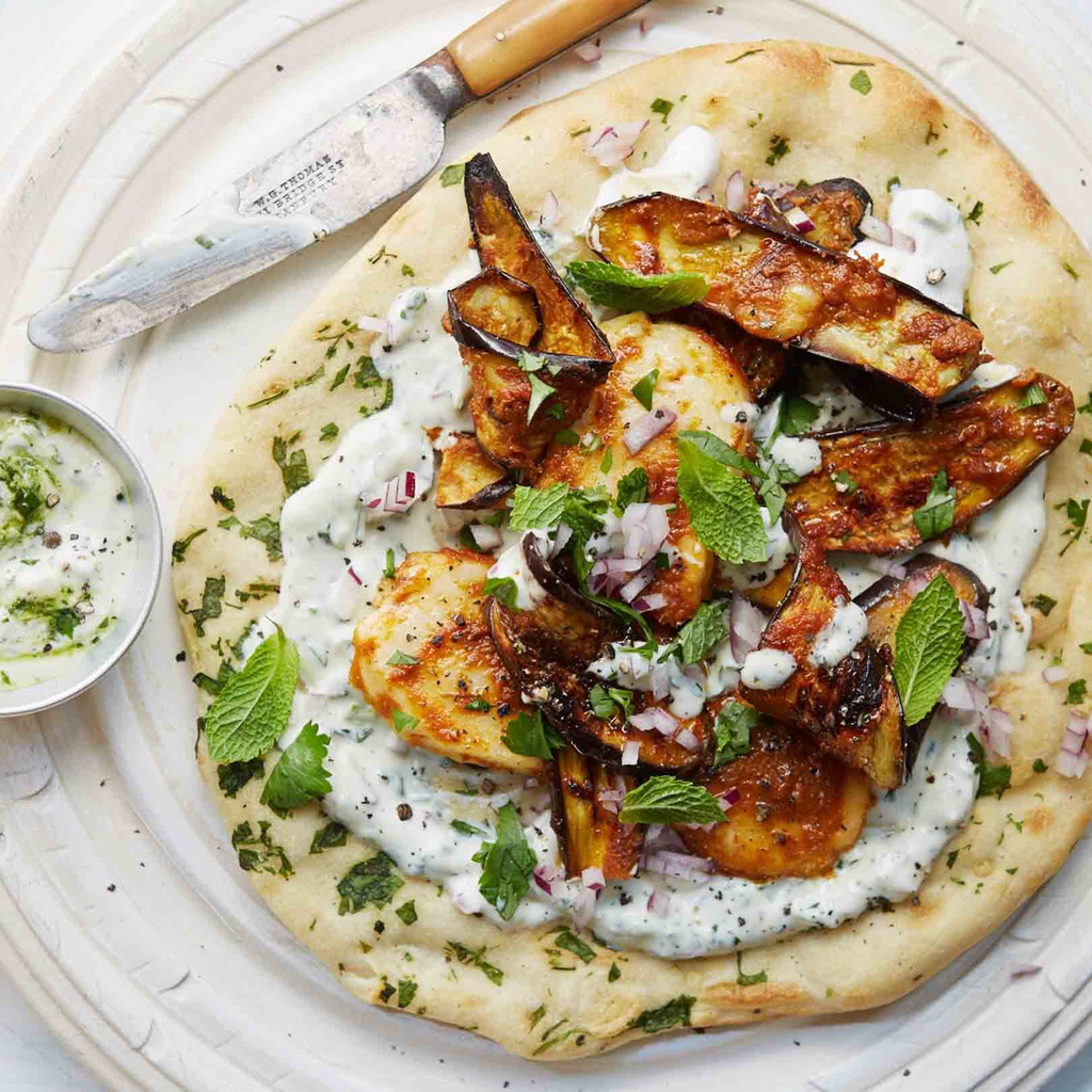 Grilled Halloumi and Eggplant Wraps with Herbed Yogurt