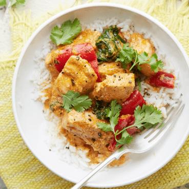 Fish Korma with Spinach and Tomatoes