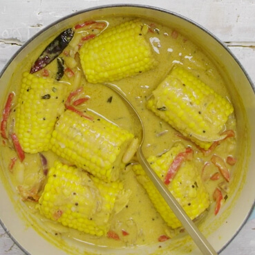 Keralan Coconut Broth with Corn-on-the-Cob and Cannellini Beans